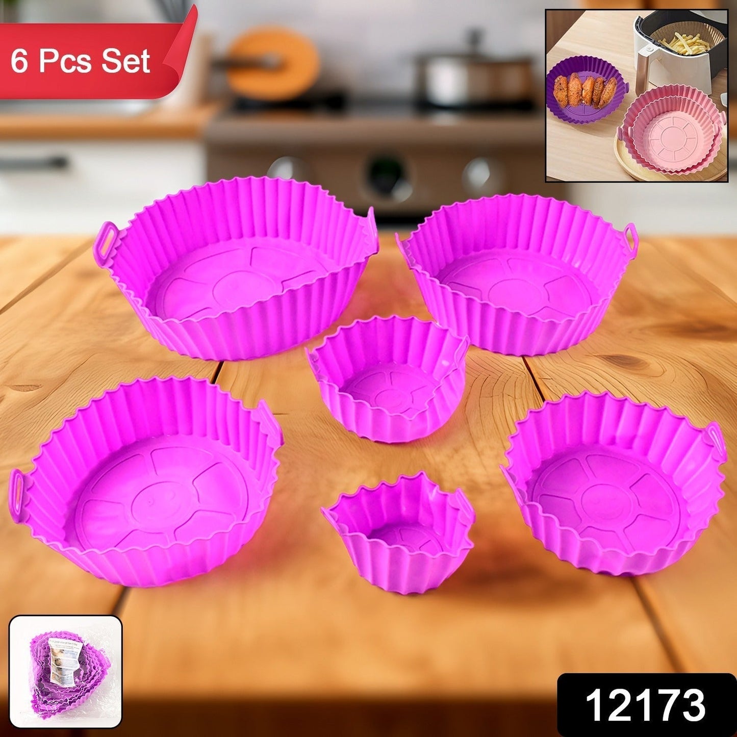 Air Fryer Reusable Silicone Pot with Handles (6 Pc set)