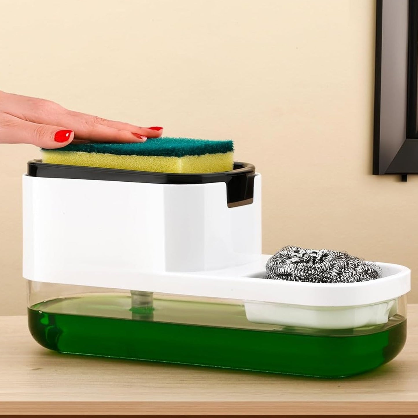 2 in 1 Plastic Dish Soap Liquid Dispenser Sponge Holder ,Sabudani  (1 Set)