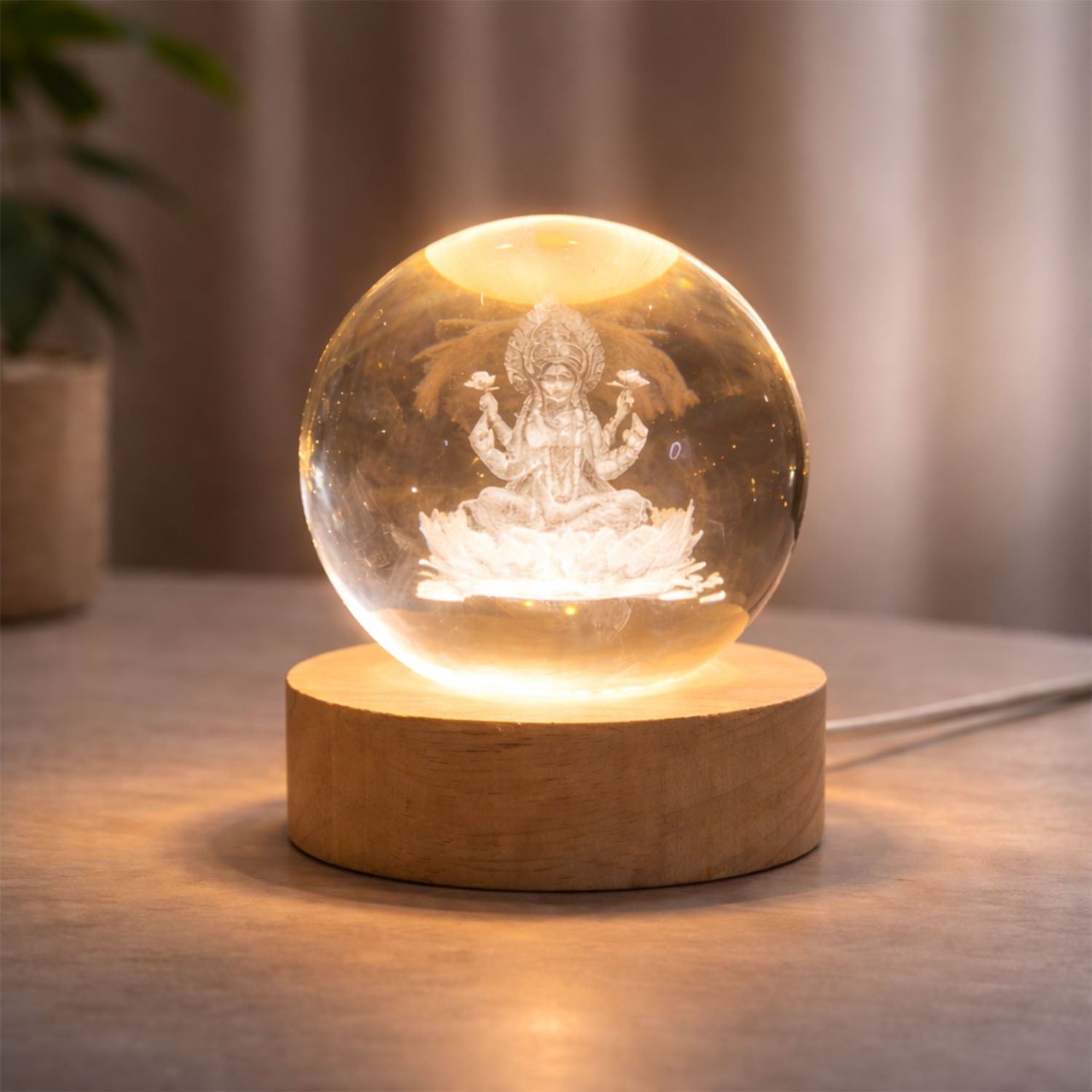 Engraved crystal ball table lamp