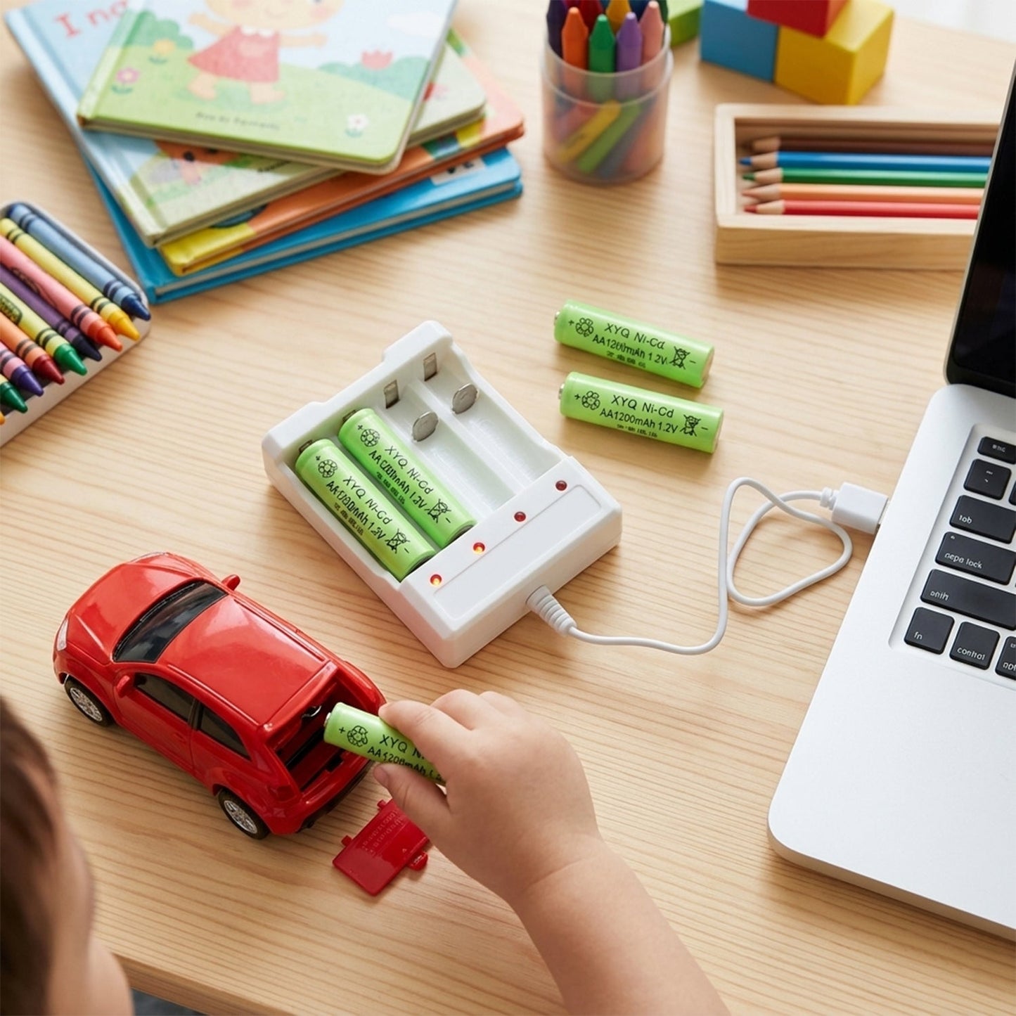 AA battery charger with batteries