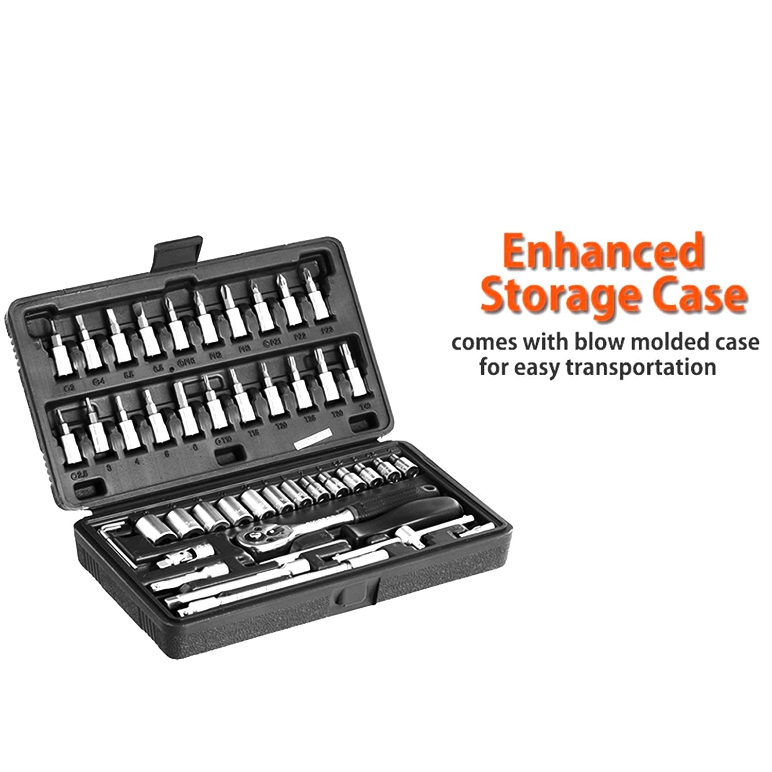  46pcs Metal Socket Set (Black, 46pcs) - scale and size reference