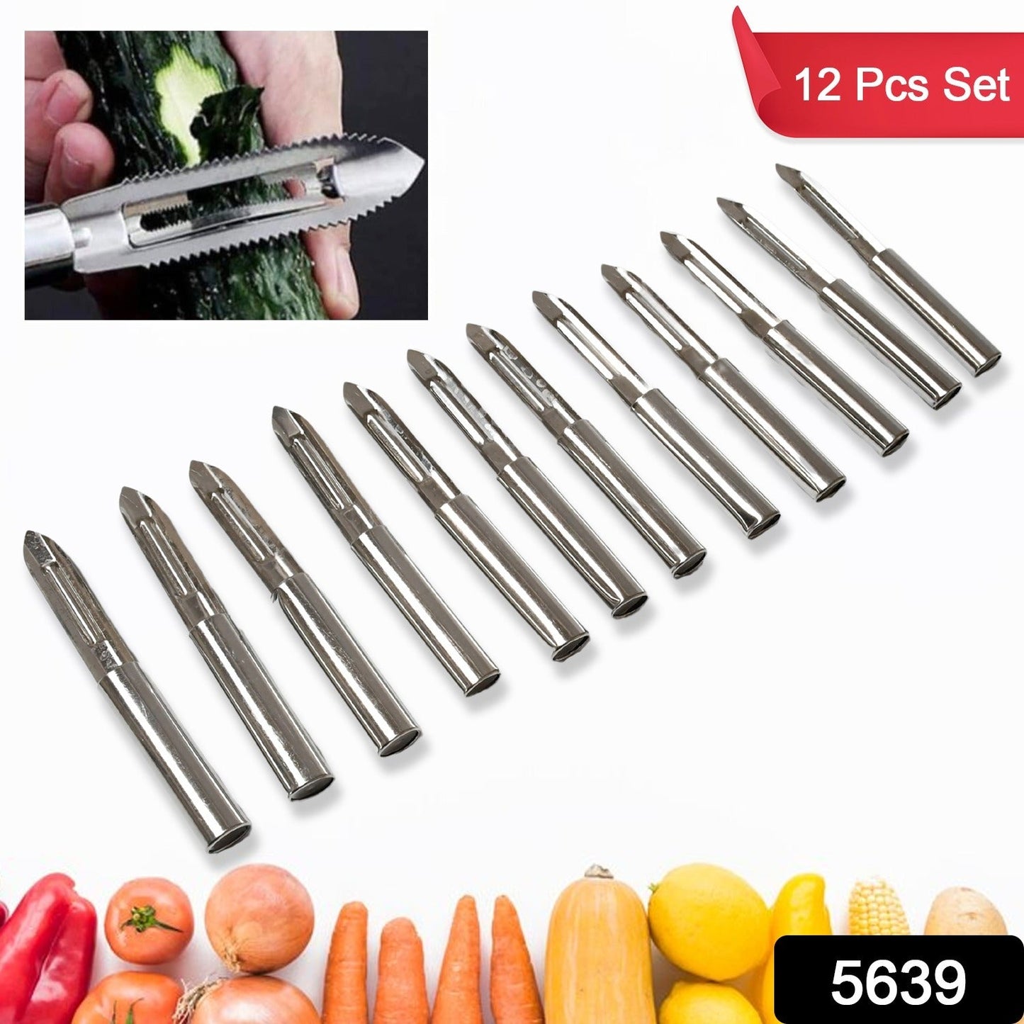 Stainless Steel Peeler Set – Multi-Purpose Handle for Peeling & Shredding (12 Pc)