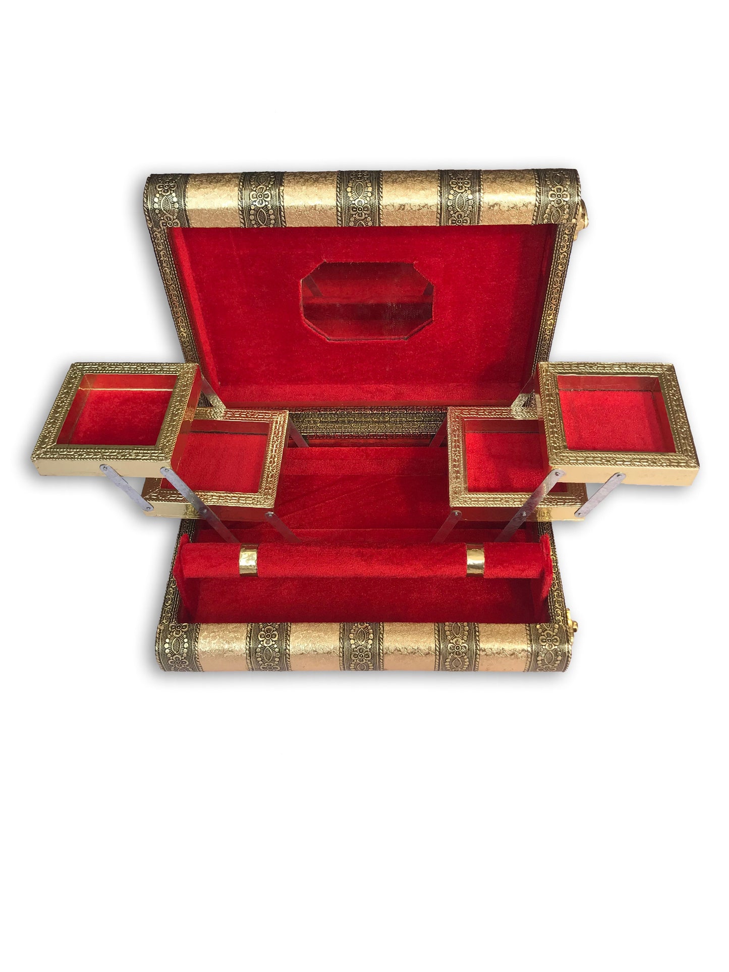 Handmade oxidised wooden jewellery gift box for women with bangle roll and mirror India
