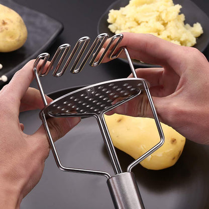 Stainless steel masher for potatoes, vegetables, and baby food