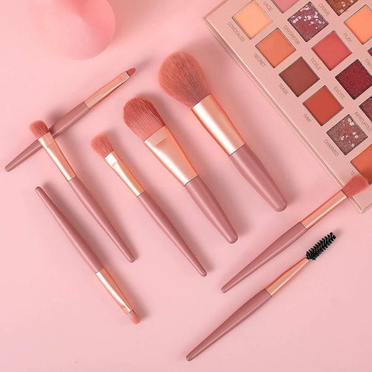 8-Piece Mini Makeup Brush Kit – Portable Premium Synthetic Set with Case (Mix Colors)