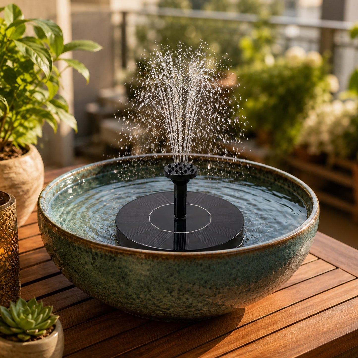 Solar Fountain on Balcony Garden