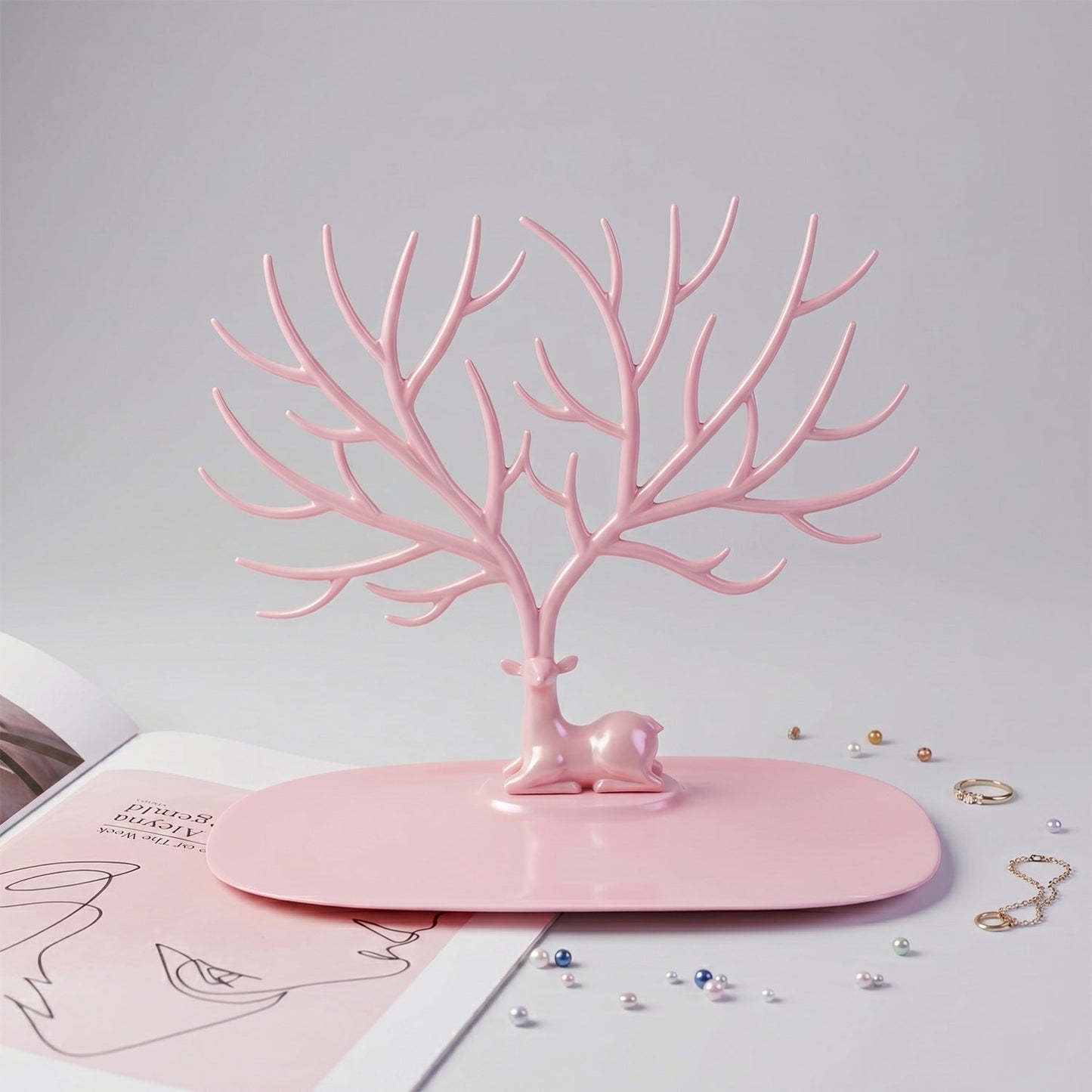 Big pink deer antler jewellery organizer front view India
