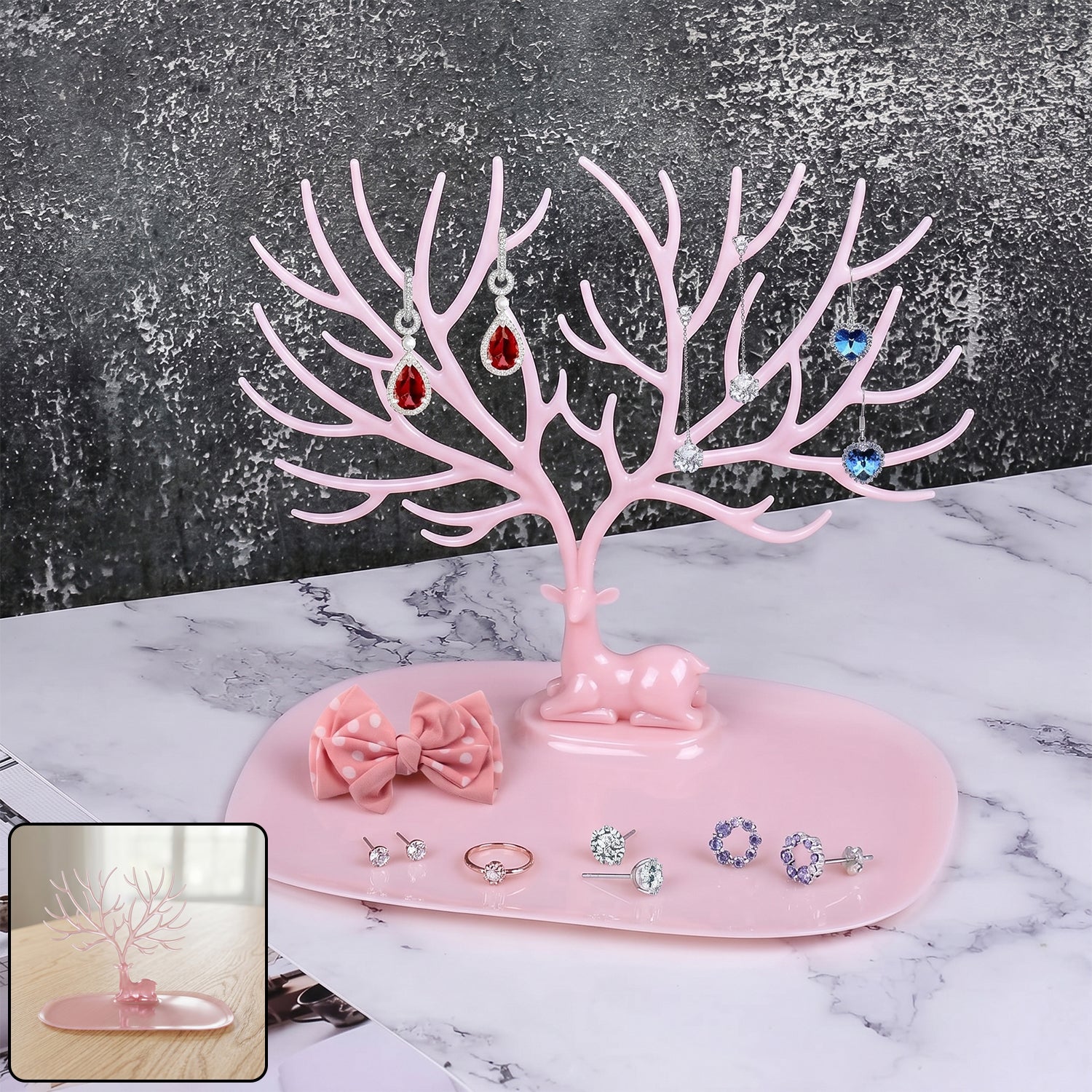 Big deer antlers pink jewellery stand tree-shaped earring and ring organizer India