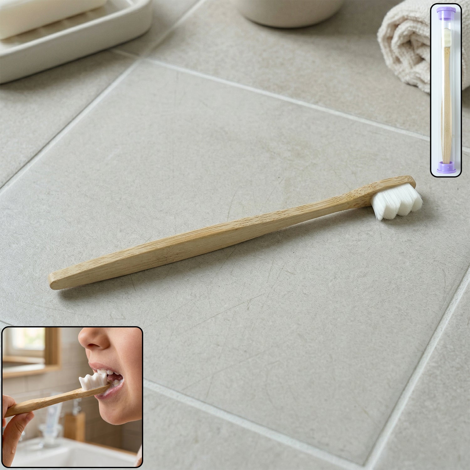 Wooden handle tooth cleaning brush