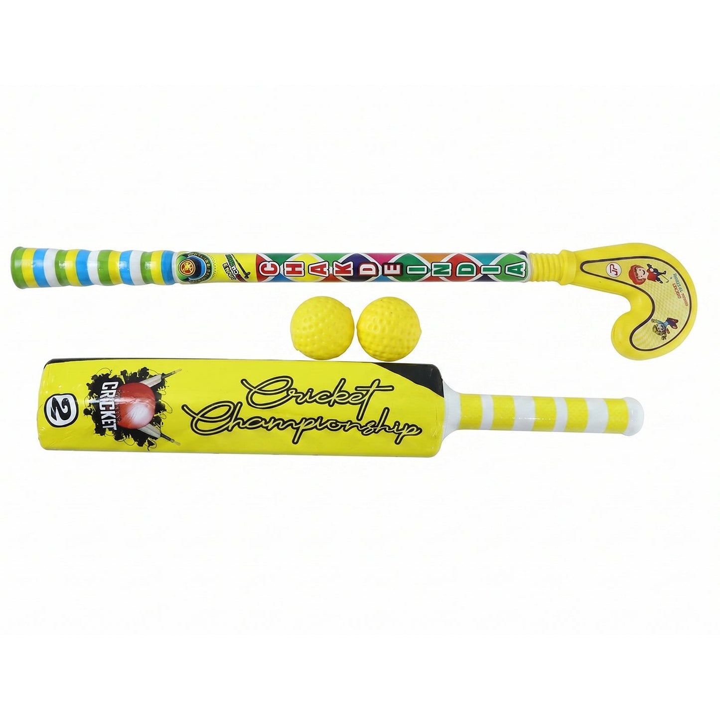 Combo of Light Weight Plastic Bat, Ball & Hockey for Kids