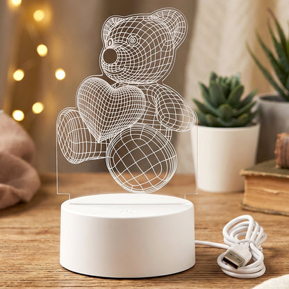 3D Teddy Bear LED Night Lamp – Soft LED Desk Light with Heart Design (1 Pc)