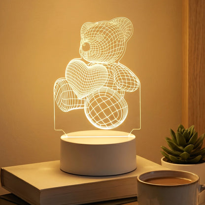 3D Teddy Bear LED Night Lamp – Soft LED Desk Light with Heart Design (1 Pc)