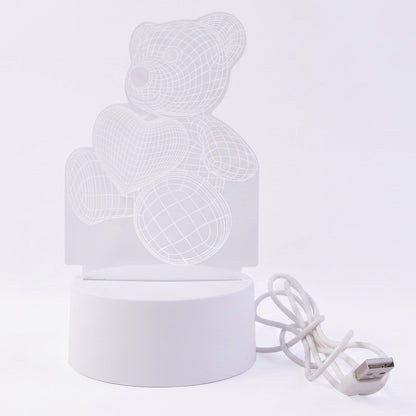 3D Teddy Bear LED Night Lamp – Soft LED Desk Light with Heart Design (1 Pc)