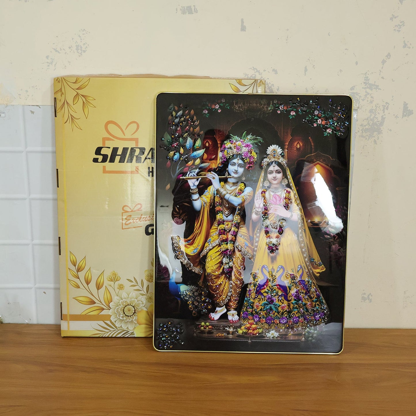 Premium Radha Krishna Decorative Wall Frame (1 Pc, 60x45 Cm)