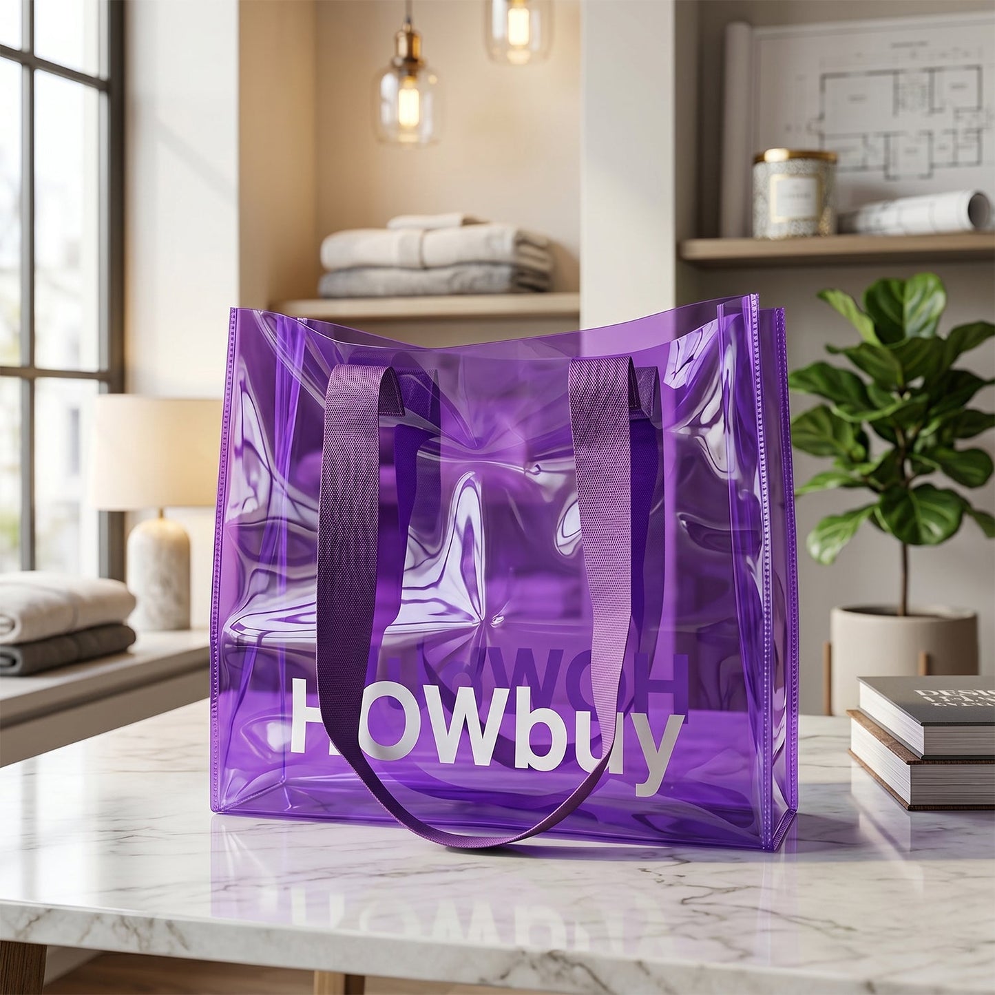 Stylish Transparent Carry Bag with Handle Strap (30x27 Cm)