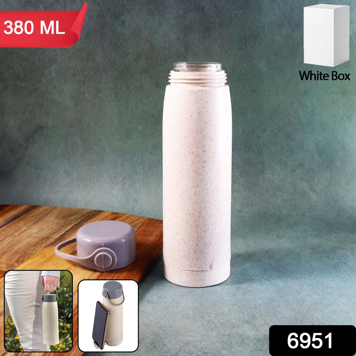 Creative Wheat Glass Water Bottle with Phone Holder (380ml)