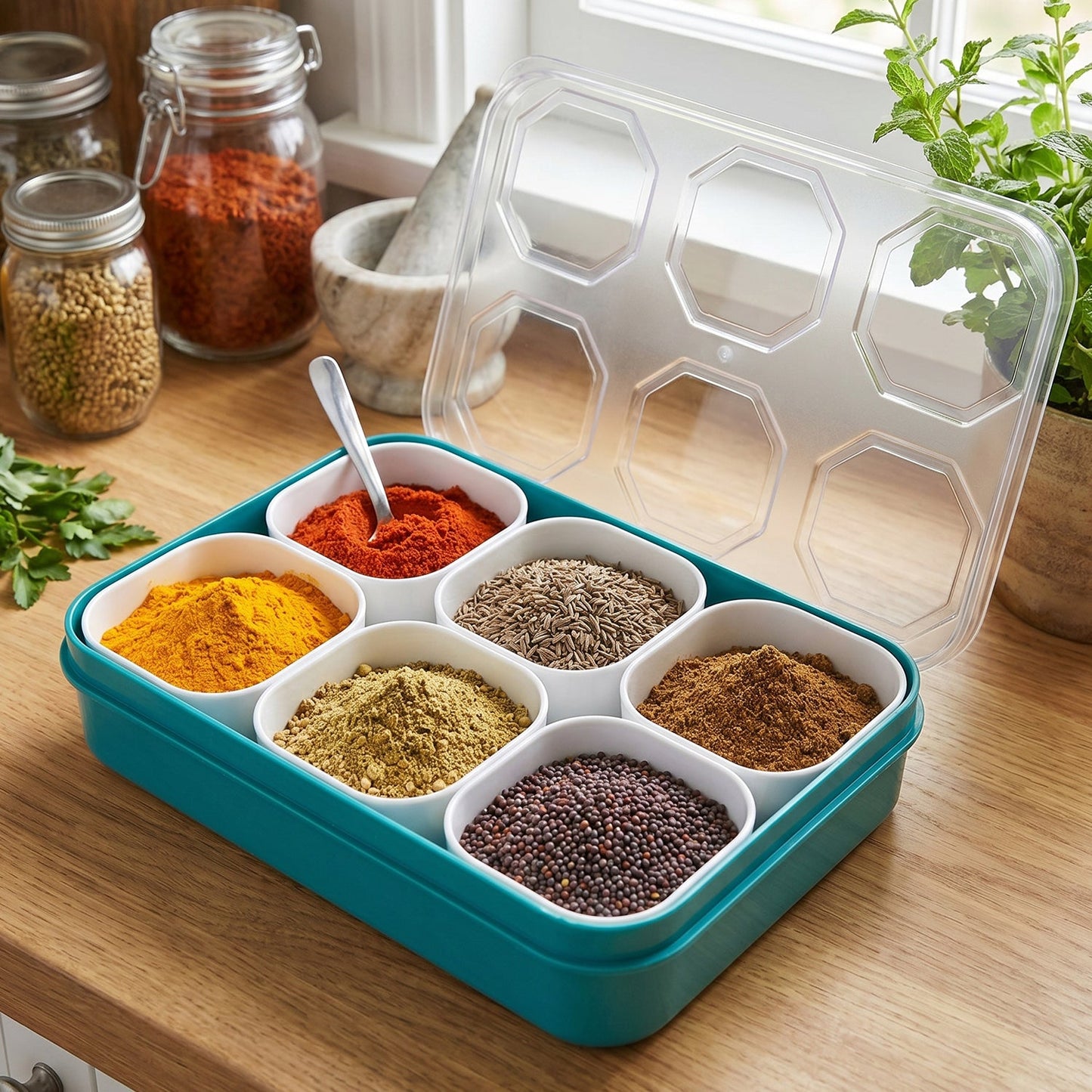 plastic masala container for storing spices neatly