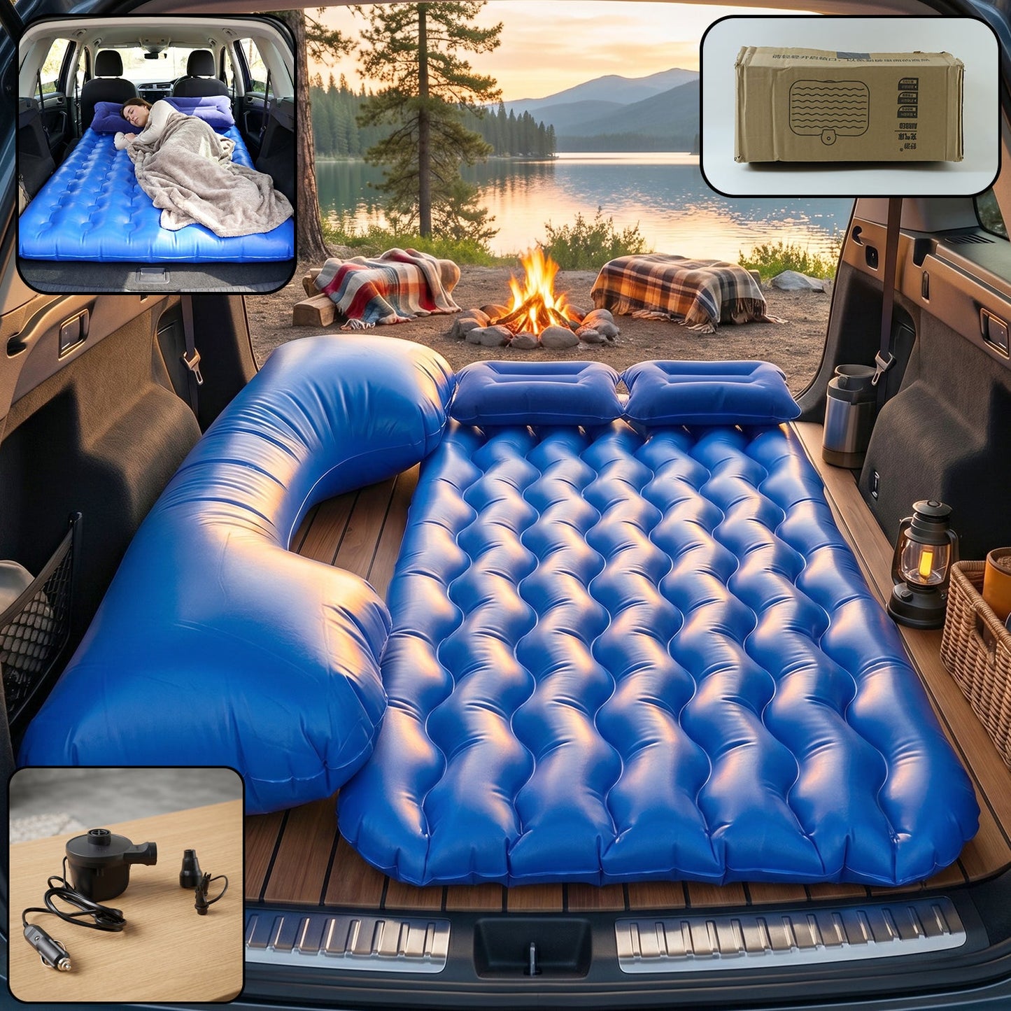 Comfortable Car Air Mattress Bed Set with Inflatable Headrest for Travel Relaxation (1 Set)