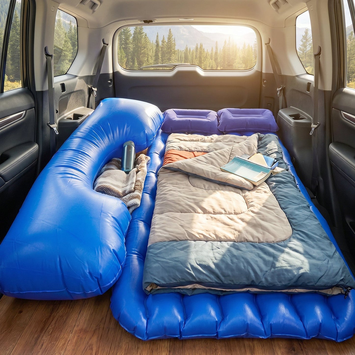 Comfortable Car Air Mattress Bed Set with Inflatable Headrest for Travel Relaxation (1 Set)