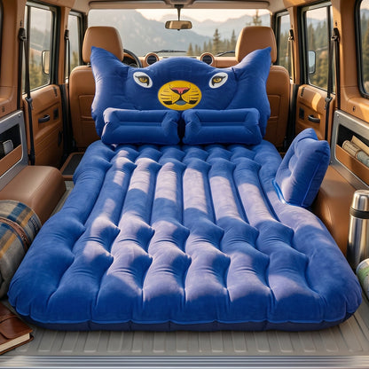 Inflatable Car Bed Set with Lion Head Pillow and Cushions for Comfortable Travel Sleeping (1 Set)