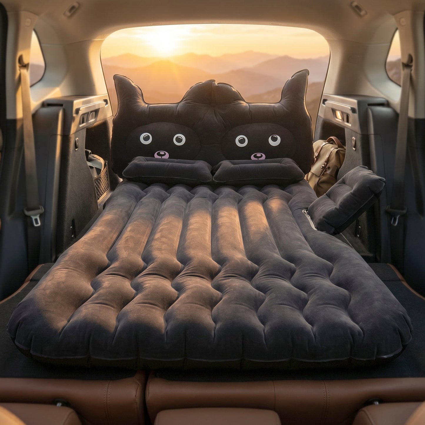 Cute Car Air Mattress Set with Black Cat Pillow for Comfortable Sleeping on the Go (1 Set)