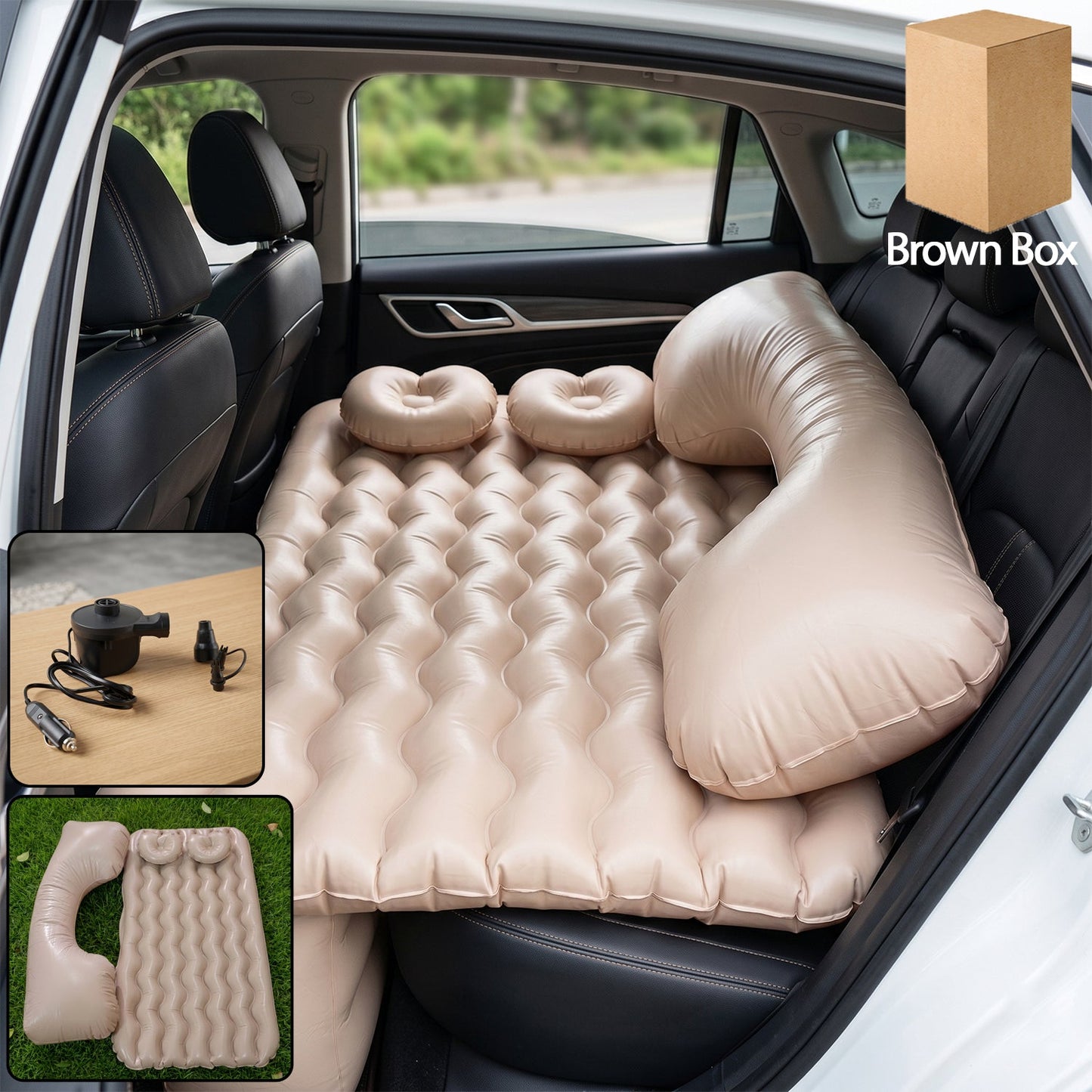 Car Air Mattress Bed Set with Inflatable Pillows and Air Pump for Comfortable Travel Sleeping (1 Set)
