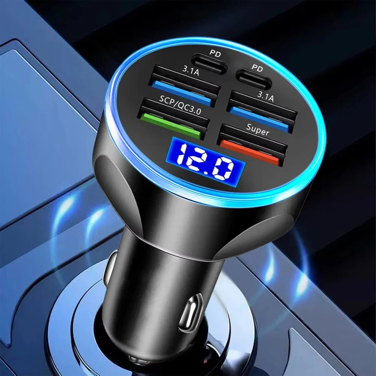  Multi-Port Fast Car Charger 12V 24V 4-USB - alternative angle