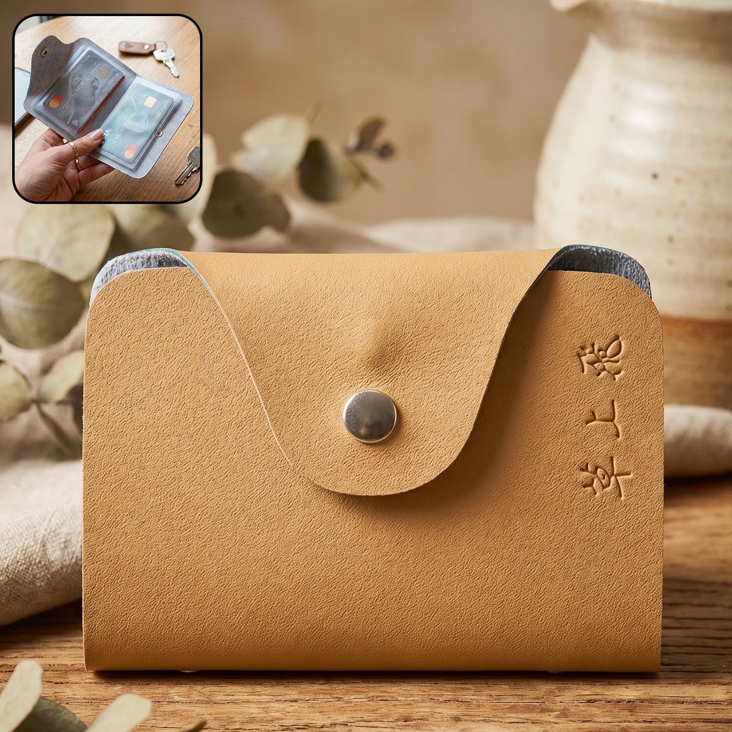 Premium Button Closure Card Holder Wallet with 10 Inner Leafes (1 Pc)