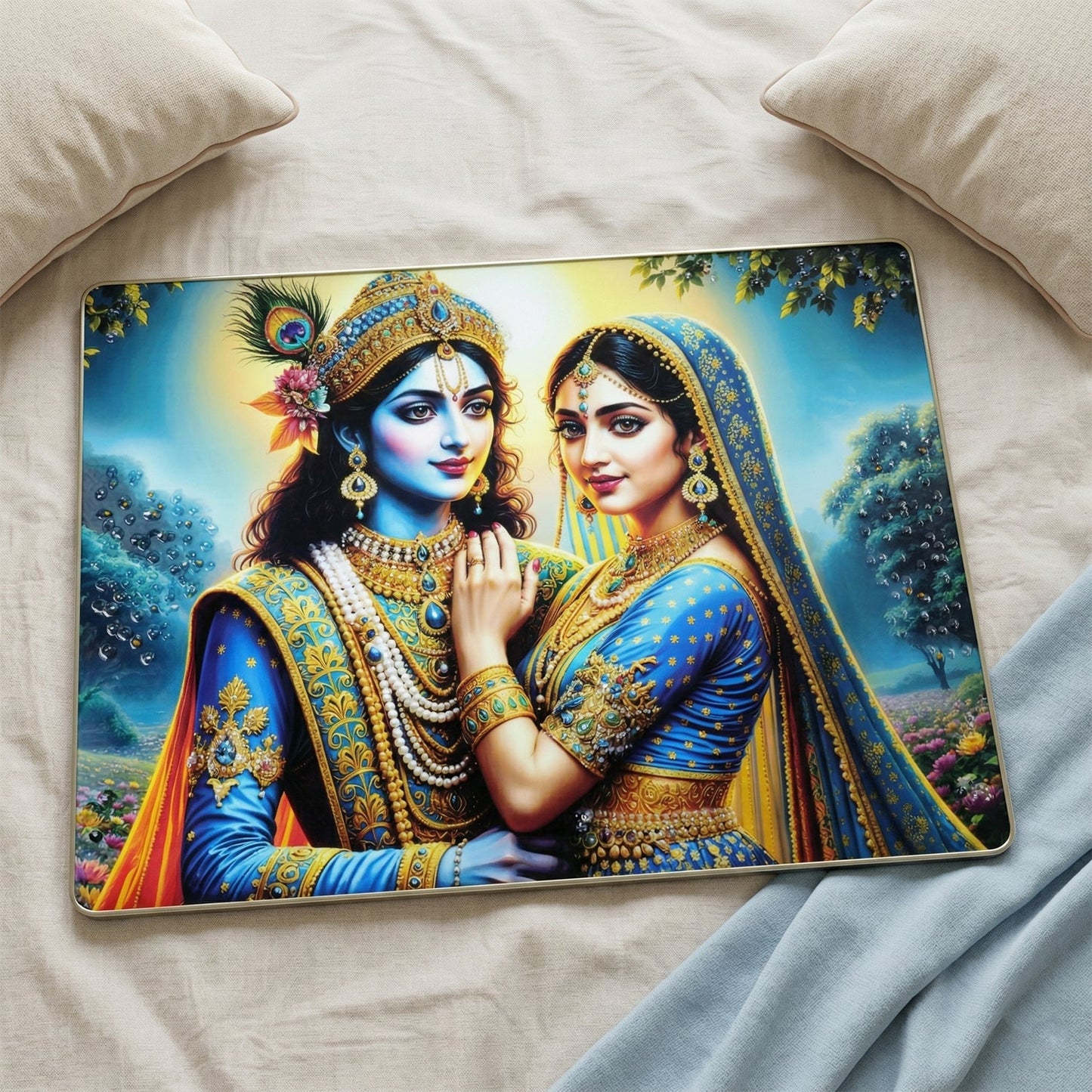Elegant Radha Krishna Artistic Wall Frame (1 Pc, 60x45 Cm)