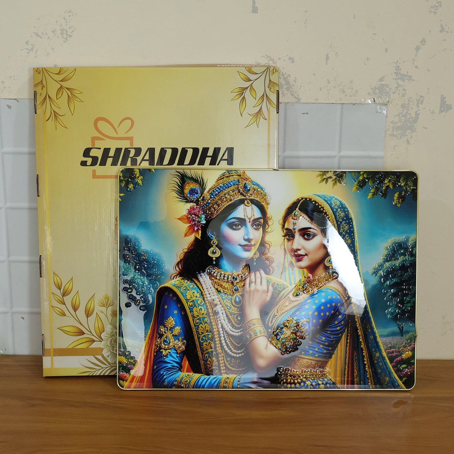 Elegant Radha Krishna Artistic Wall Frame (1 Pc, 60x45 Cm)