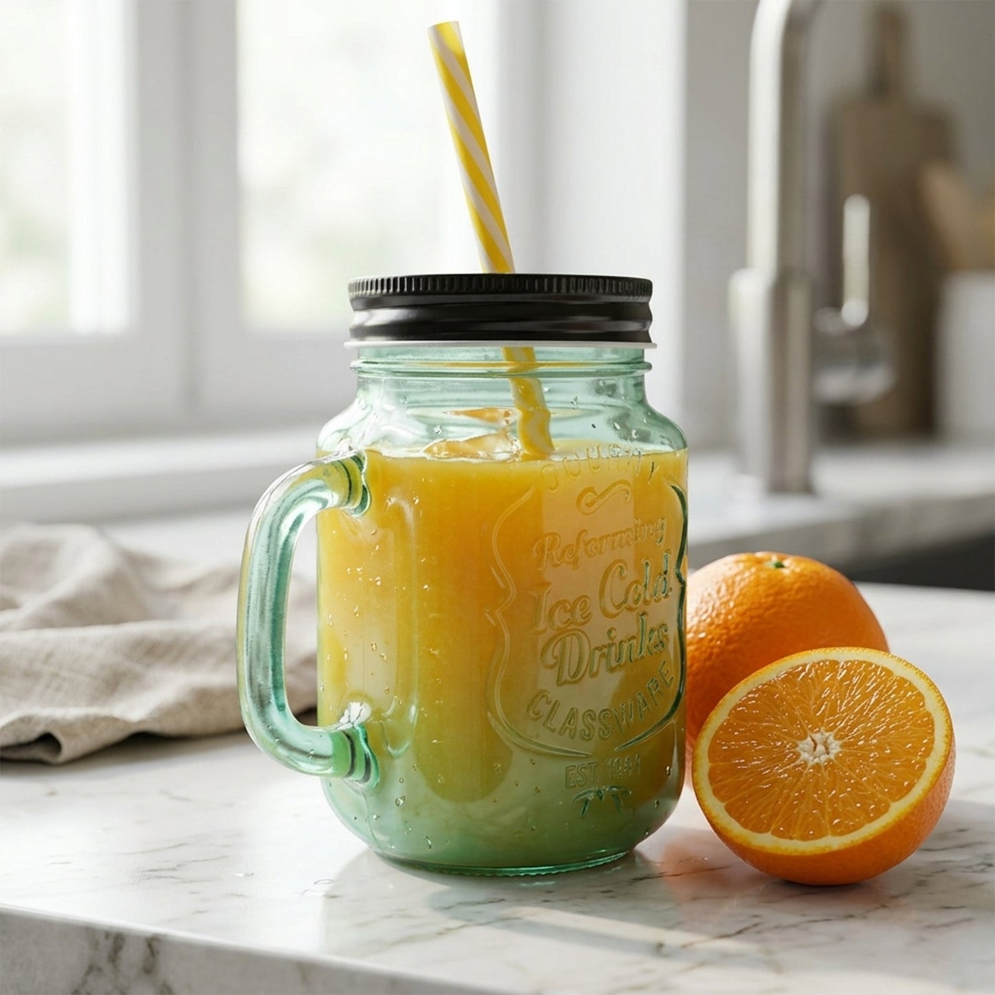 Drinking Cup / Glass / Mug Mason Jar with Handle & Straw