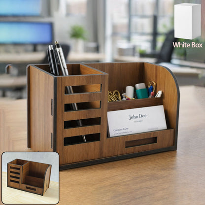 Premium wooden desk organizer with pen holder