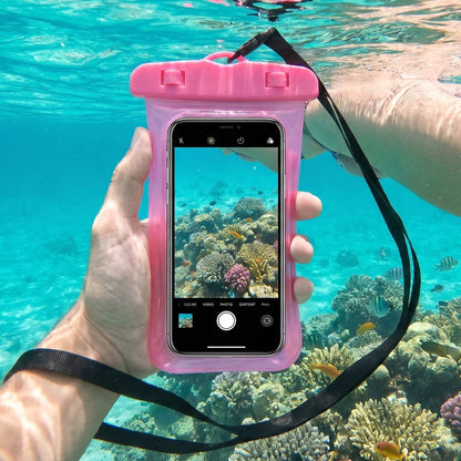 Pink waterproof case with neck lanyard