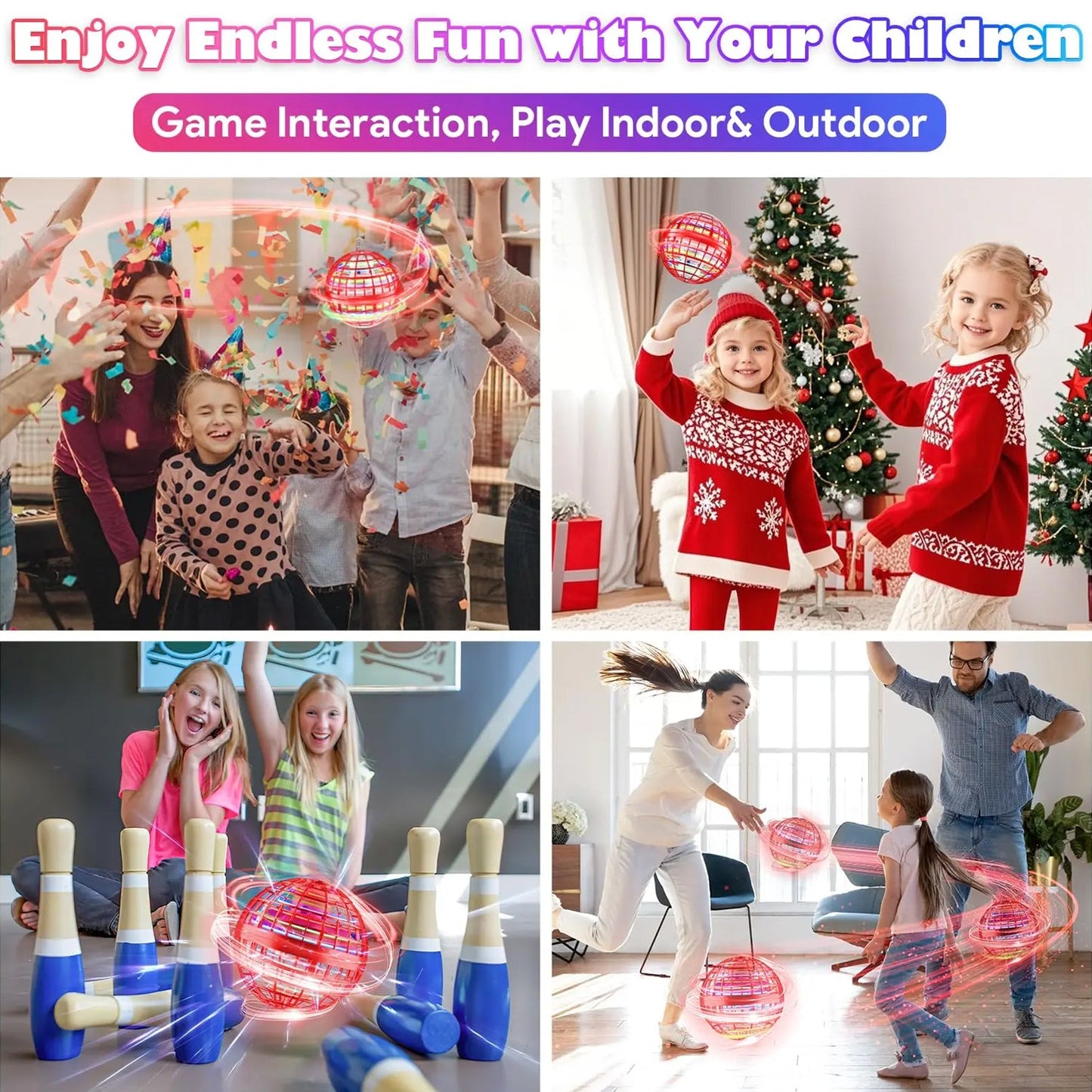  Flying Ball Toys USB Rechargeable RGB Lights - key feature close-up