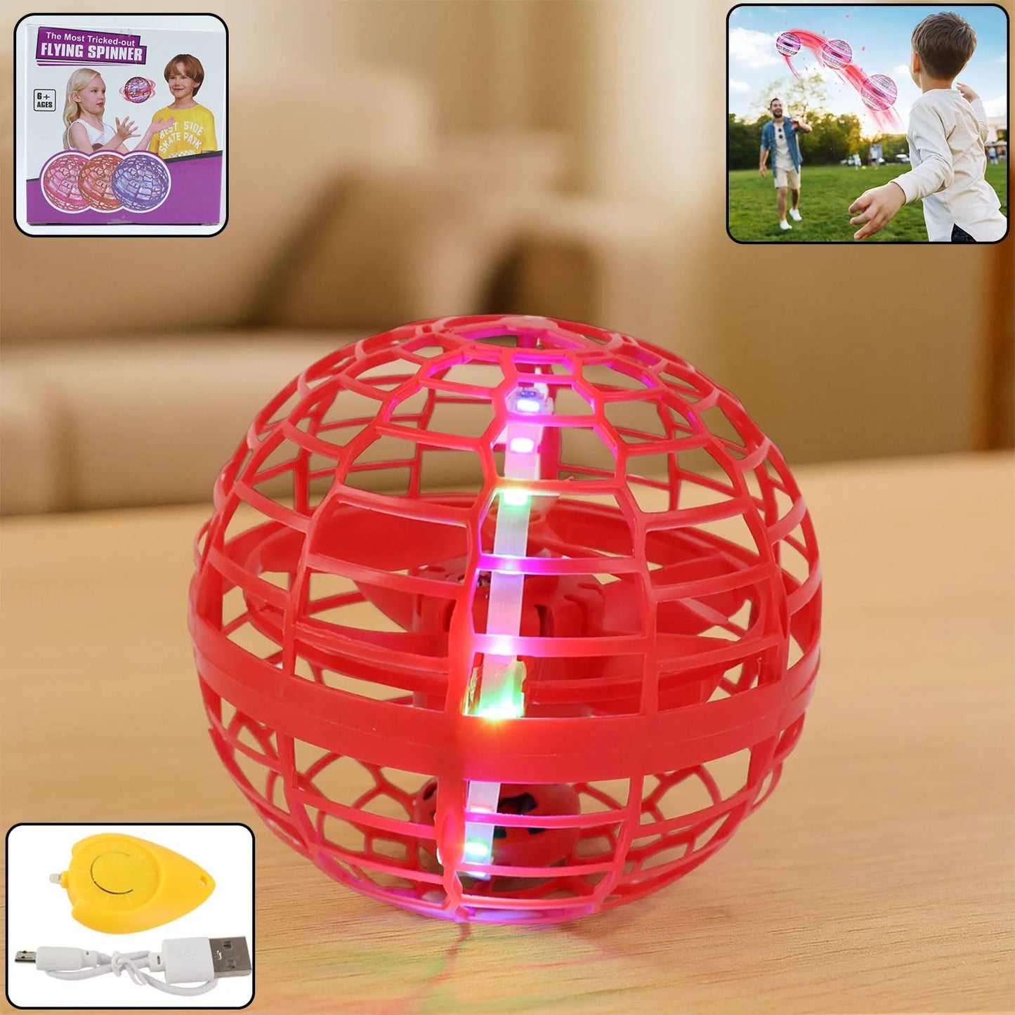 Flying Ball Toys USB Rechargeable RGB Lights - main product shot