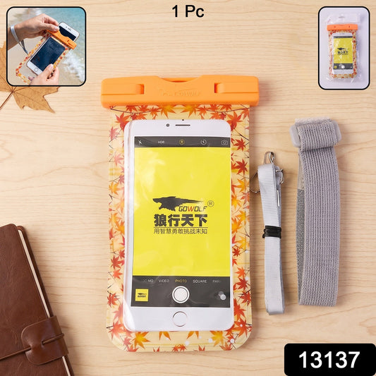 Orange maple leaf waterproof pouch SKU labeled