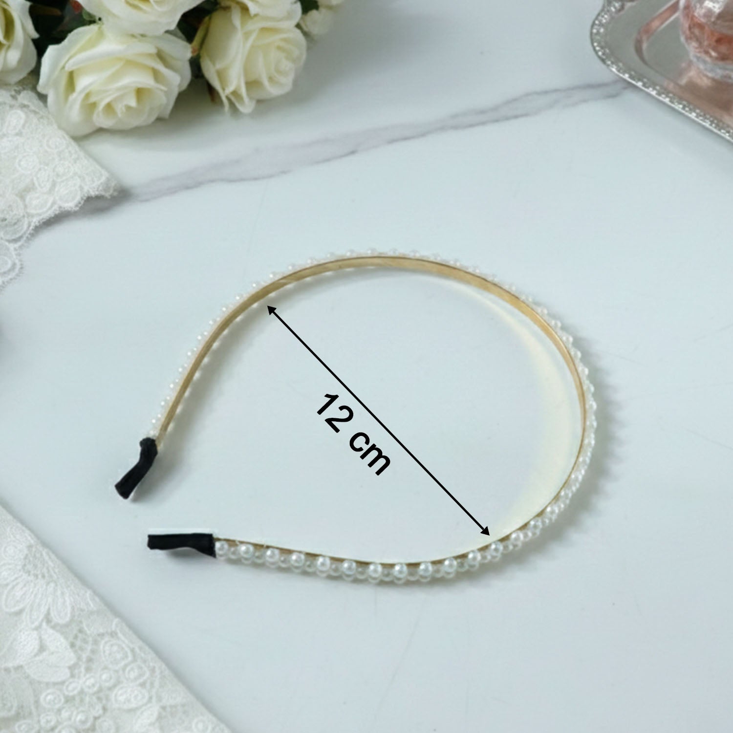 Decorative pearl studded gold hair band