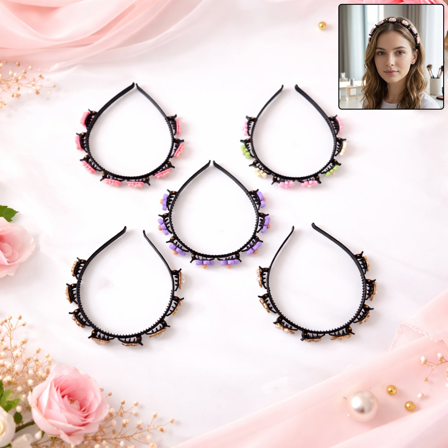 Floral beaded hairband design