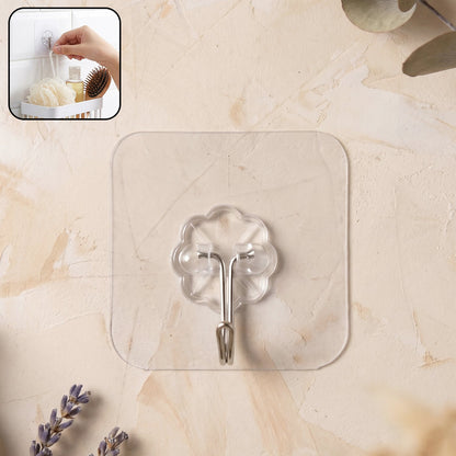 Flower Shape Transparent Self Adhesive Wall Hook (1 Pc)