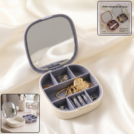 Plastic Jewelry Storage Box with Built-in Mirror (1 Pc)