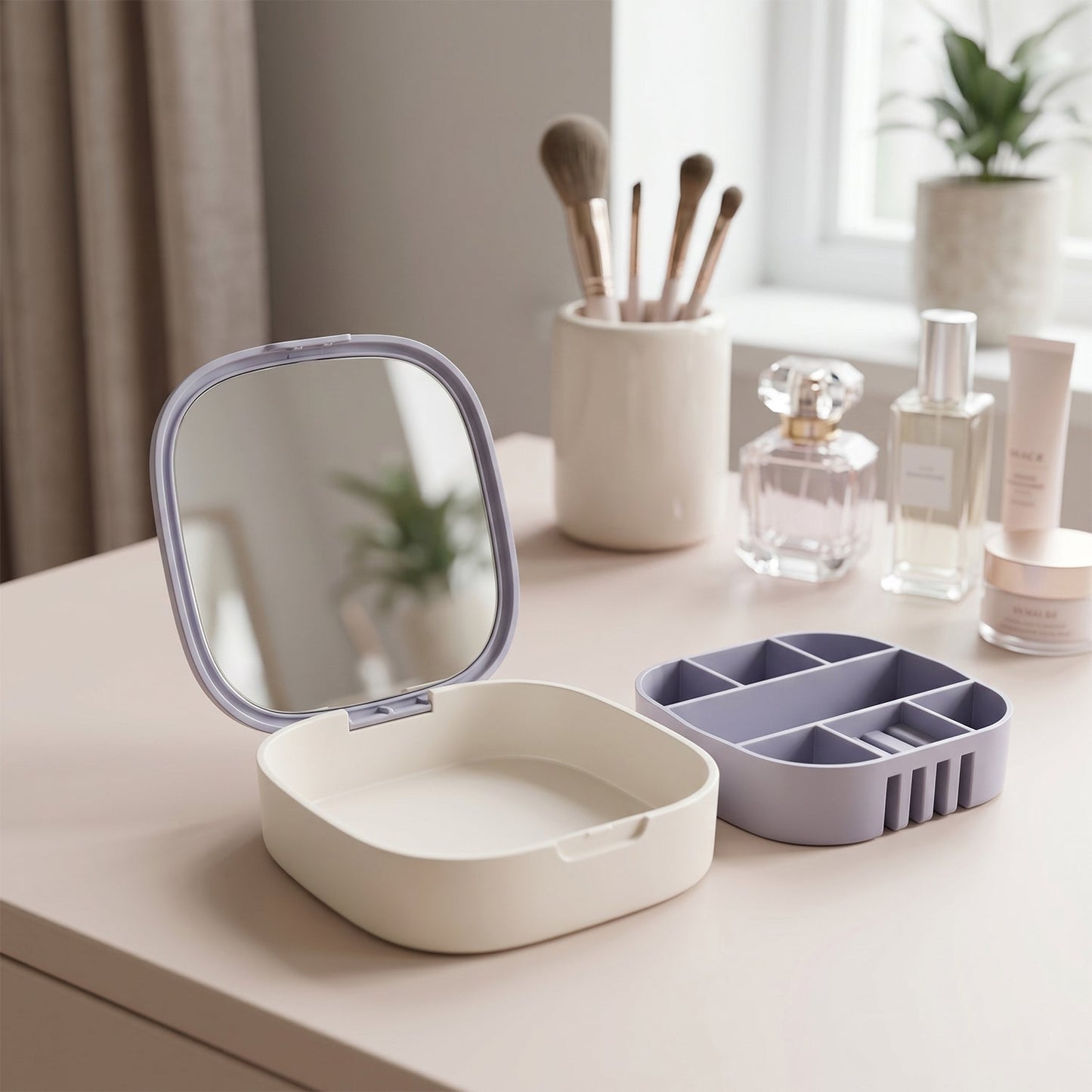 Plastic Jewelry Storage Box with Built-in Mirror (1 Pc)