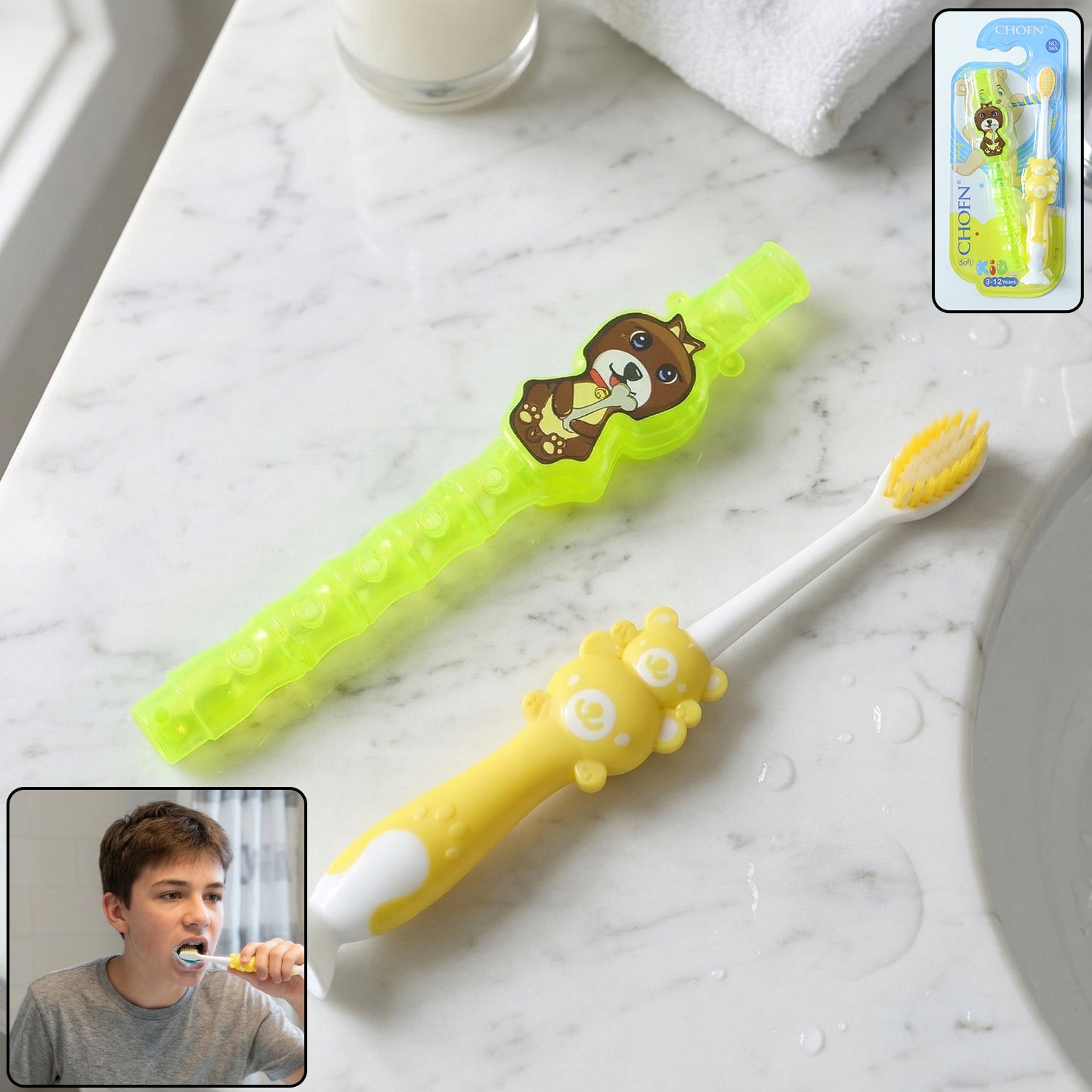 Kids cartoon toothbrush whistle set