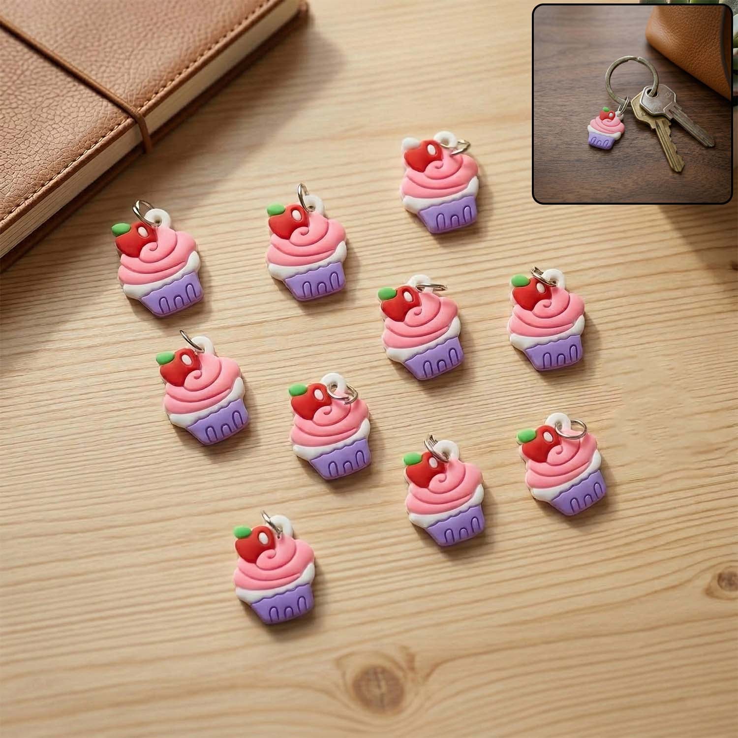 Cupcake rubber key ring set