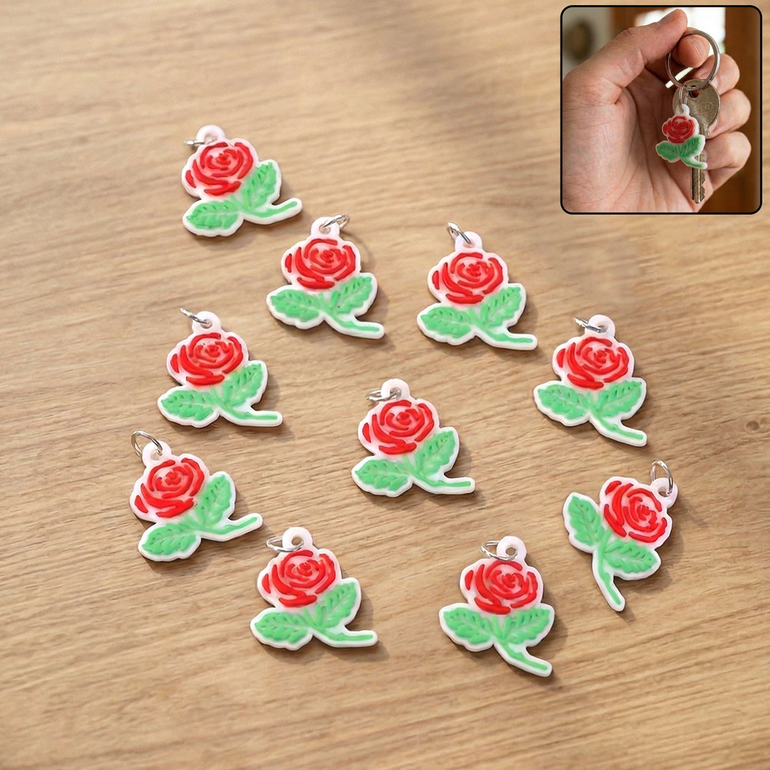 Rose charm keychain set