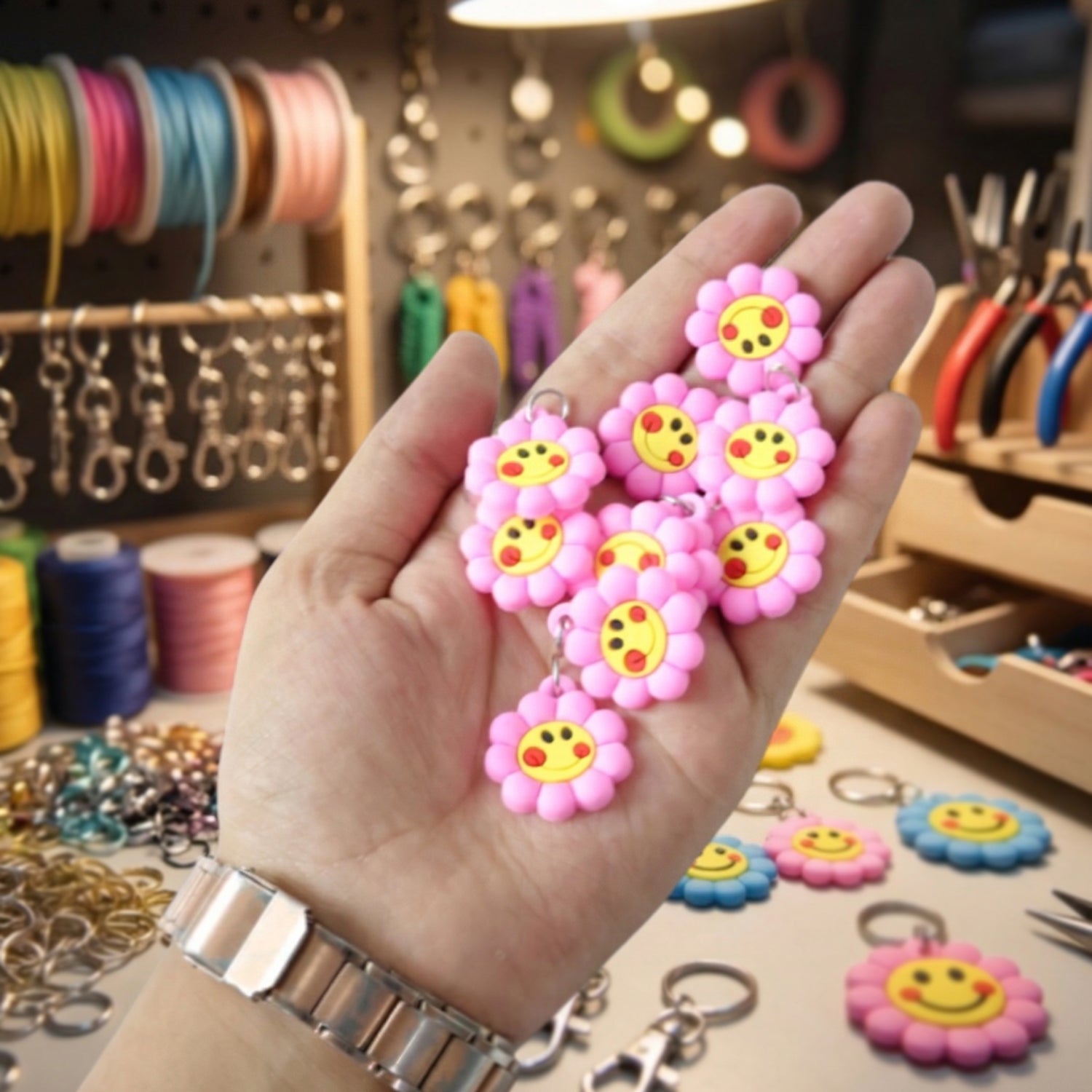 cute smiley flower keychain