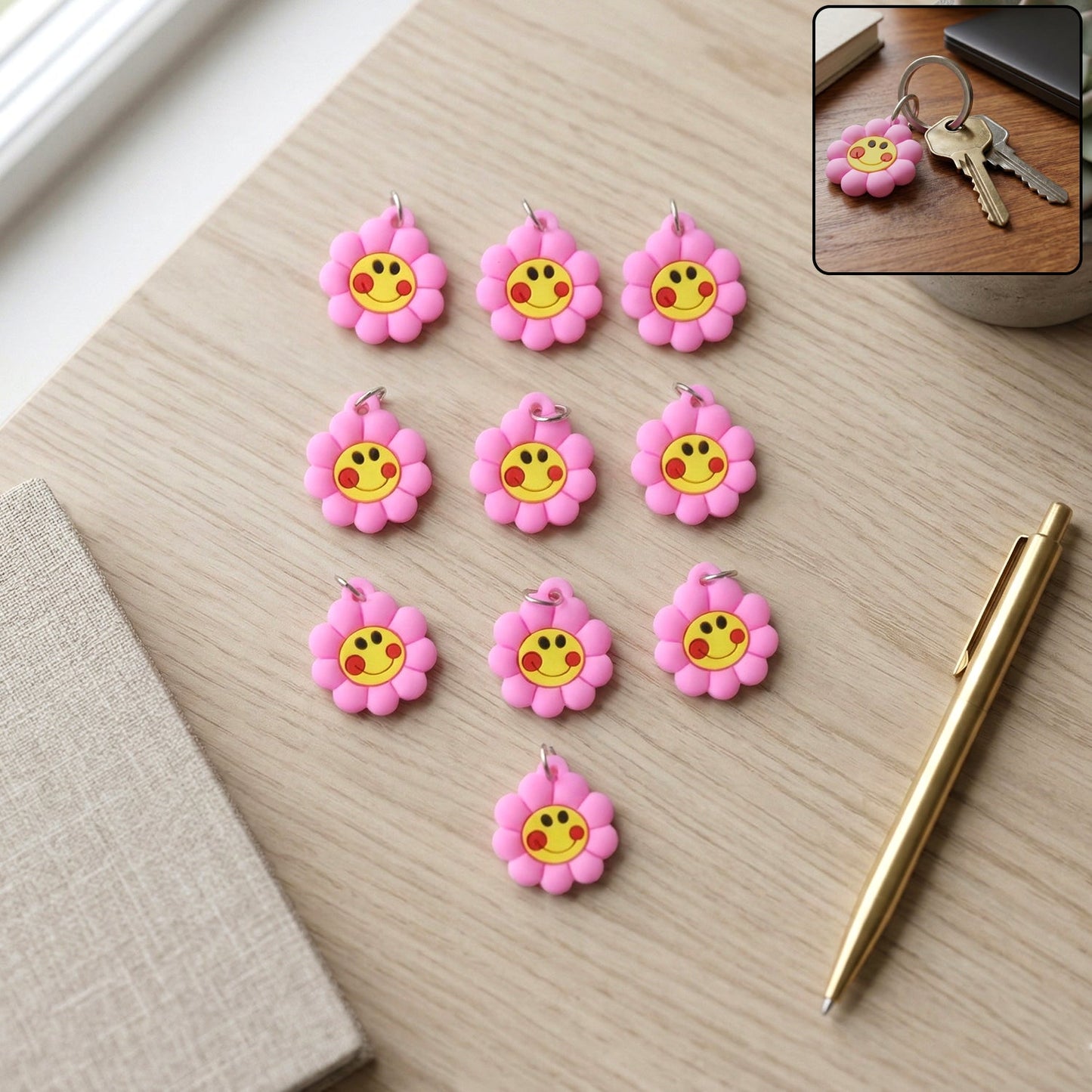 Smiley flower bag charm