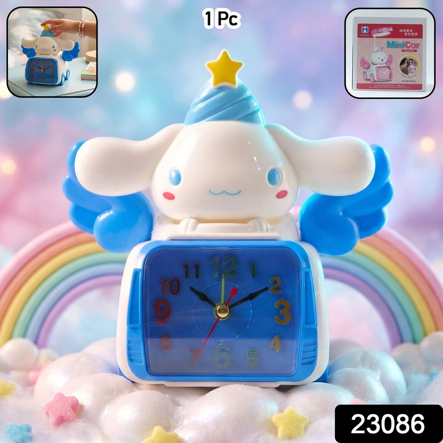 cute bunny angel table clock