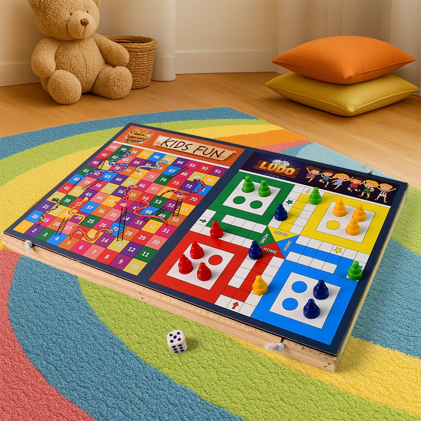  Wooden Board Game Set Ludo Snakes Ladders - specs detail shot