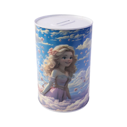 Cartoon Printed Metal Coin Saving Box – 1 Pc Cute Princess Design Money Bank for Kids