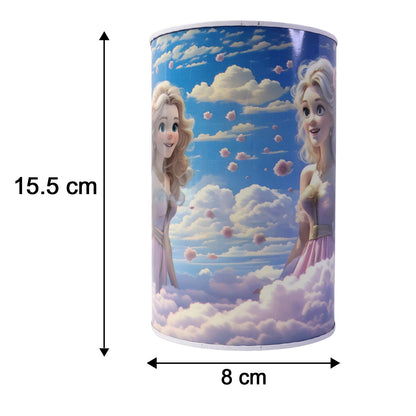 Cartoon Printed Metal Coin Saving Box – 1 Pc Cute Princess Design Money Bank for Kids